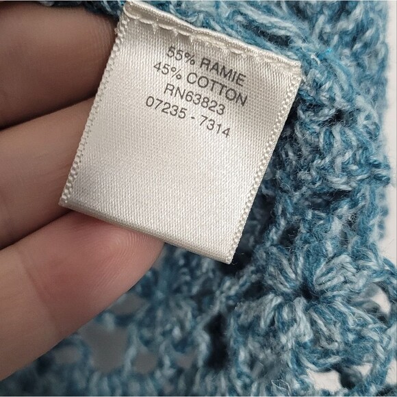 Vintage teal open knit drawstring waist y2k short sleeve cardigan Size large - Picture 4 of 6